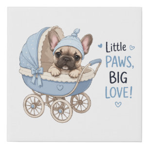 Cute French Bulldog Puppy Baby Stroller Retro Art Faux Canvas Print