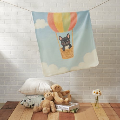 Cute French Bulldog Puppy Balloon Pastel Baby Blanket