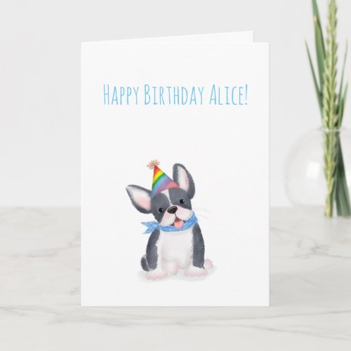 Cute French bulldog puppy birthday card