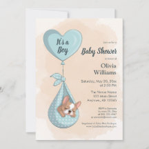 Cute French Bulldog Puppy Blue Heart Baby Shower