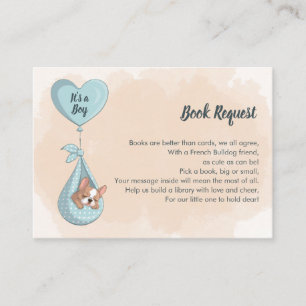 Cute French Bulldog Puppy Blue Heart Book Request Enclosure Card
