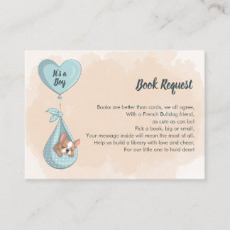 Cute French Bulldog Puppy Blue Heart Book Request Enclosure Card