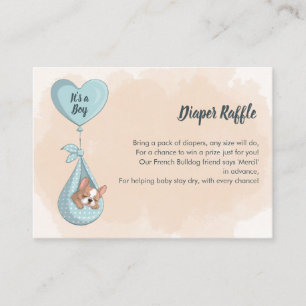 Cute French Bulldog Puppy Blue Heart Diaper Raffle Enclosure Card