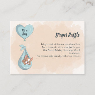 Cute French Bulldog Puppy Blue Heart Diaper Raffle Enclosure Card