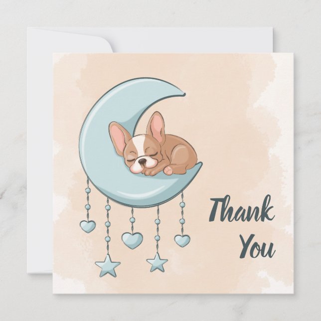 Cute French Bulldog Puppy Blue Moon Baby Shower Thank You Card (Front)