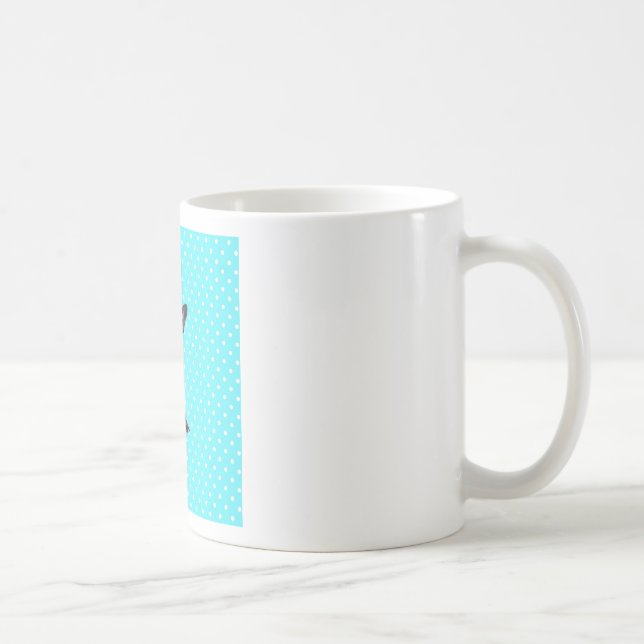 Cute French Bulldog Puppy Blue Polka Dots Coffee Mug (Right)
