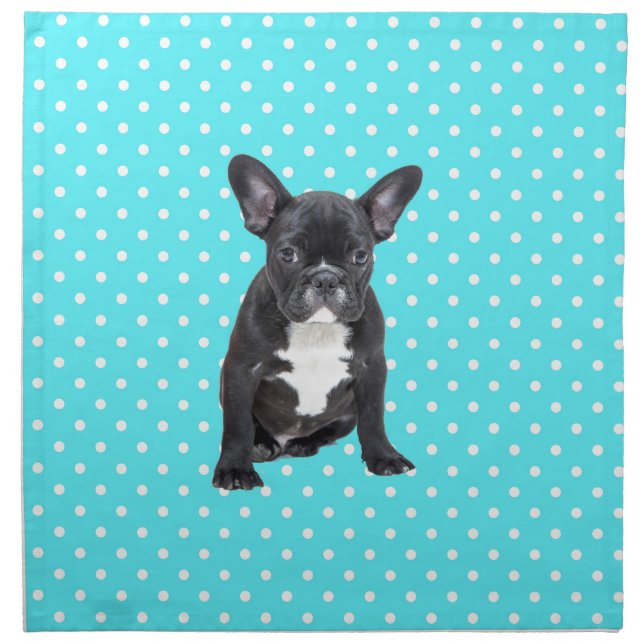 Cute French Bulldog Puppy Blue Polka Dots Napkin (Front)