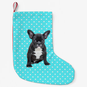 Cute French Bulldog Puppy Blue Polka Dots Small Christmas Stocking