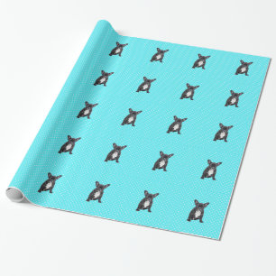 Cute French Bulldog Puppy Blue Polka Dots Wrapping Paper