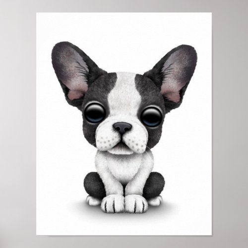 Cute French Bulldog Puppy Dog on White Poster