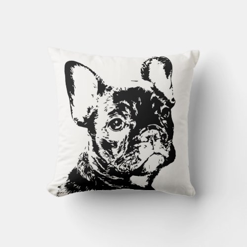 Cute French Bulldog Puppy Dog Pen and Ink Art Throw Pillow