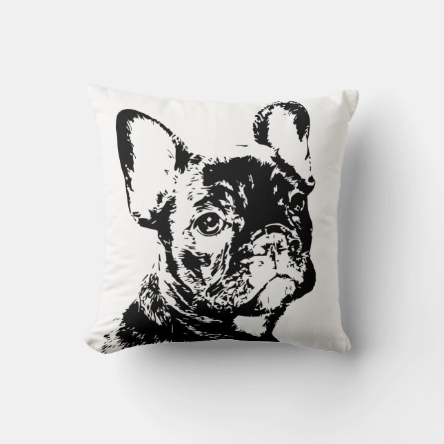 Cute French Bulldog Puppy Dog Pen and Ink Art Throw Pillow (Front)