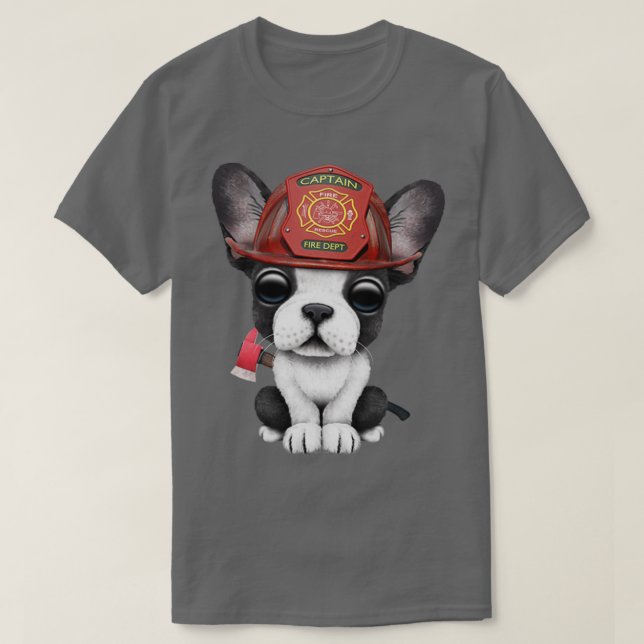 Cute French Bulldog Puppy Firefighter T-Shirt (Design Front)