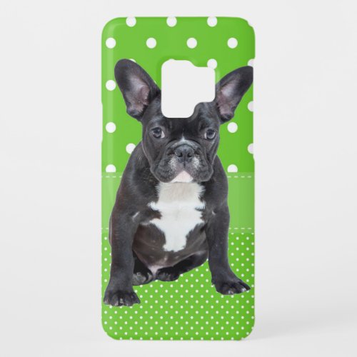 Cute French Bulldog Puppy Green Polka Dots Case_Mate Samsung Galaxy S9 Case