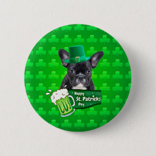 Cute French Bulldog Puppy Hat St. Patrick Day Button
