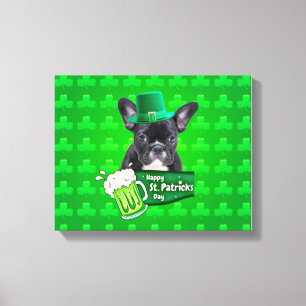 Cute French Bulldog Puppy Hat St. Patrick Day Canvas Print