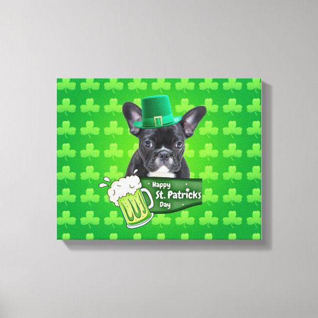 Cute French Bulldog Puppy Hat St. Patrick Day Canvas Print (Front)
