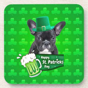 Cute French Bulldog Puppy Hat St. Patrick Day Coaster