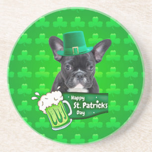 Cute French Bulldog Puppy Hat St. Patrick Day Drink Coaster
