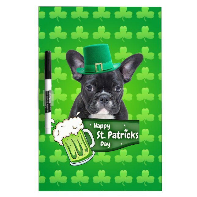 Cute French Bulldog Puppy Hat St. Patrick Day Dry-Erase Board (Front)