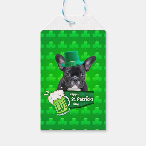 Cute French Bulldog Puppy Hat St Patrick Day Gift Tags