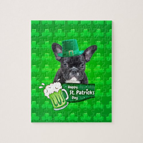 Cute French Bulldog Puppy Hat St Patrick Day Jigsaw Puzzle