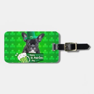 Cute French Bulldog Puppy Hat St. Patrick Day Luggage Tag