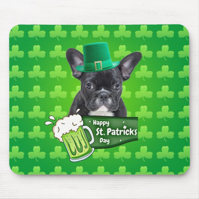 Cute French Bulldog Puppy Hat St. Patrick Day Mouse Pad (Front)