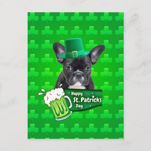 Cute French Bulldog Puppy Hat St Patrick Day Postcard