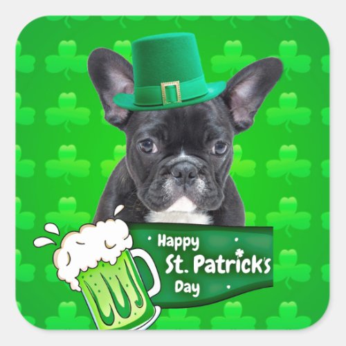 Cute French Bulldog Puppy Hat St Patrick Day Square Sticker