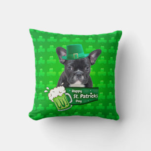Cute French Bulldog Puppy Hat St. Patrick Day Throw Pillow
