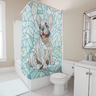 Cute French Bulldog Puppy - pastel mosaic Shower Curtain