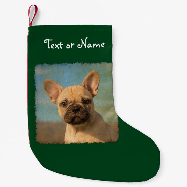 Cute French Bulldog Puppy  - Personalized Santa Small Christmas Stocking (Front)