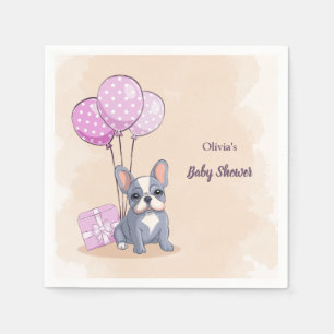 Cute French Bulldog Puppy Pink Balloon Baby Shower Napkins