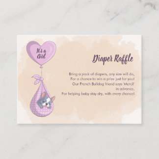 Cute French Bulldog Puppy Pink Heart Diaper Raffle Enclosure Card