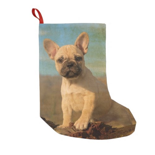 Cute French Bulldog Puppy Vintage Santa mantle Small Christmas Stocking