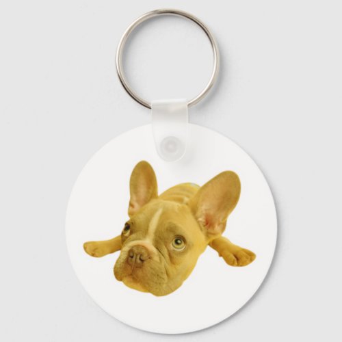 Cute French Bulldog Puppy White Round Keychain