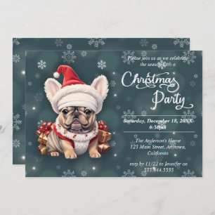 Cute French Bulldog Qanta Hat Christmas Party Invitation