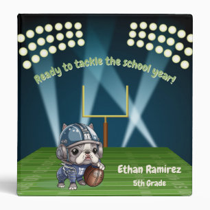Cute French bulldog quarterback stadium cartoon 3 Ring Binder