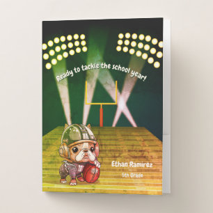 Cute French bulldog quarterback stadium cartoon Pocket Folder