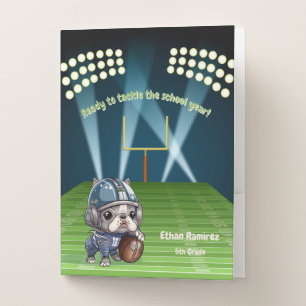 Cute French bulldog quarterback stadium cartoon Pocket Folder