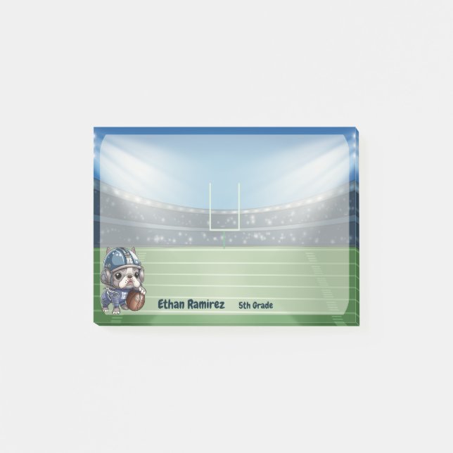 Cute French bulldog quarterback stadium cartoon Post-it Notes (Front)