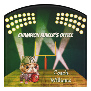 Cute French bulldog quarterback stadium coach Door Sign