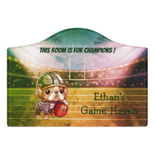Cute French bulldog quarterback stadium kid Door Sign