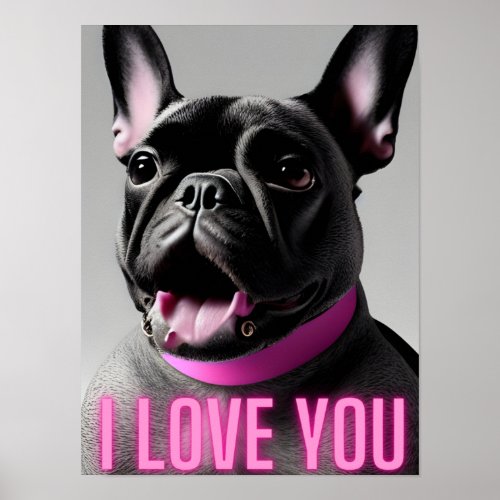 Cute French Bulldog Quote I LOVE YOU Wall Art 