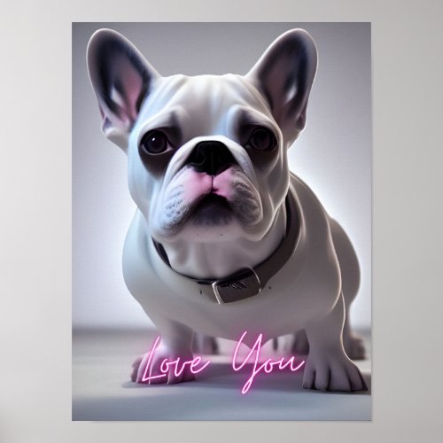 Cute French Bulldog Quote LOVE YOU Wall Art 