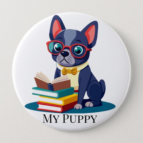 Cute French Bulldog Reading Personalize Text Button