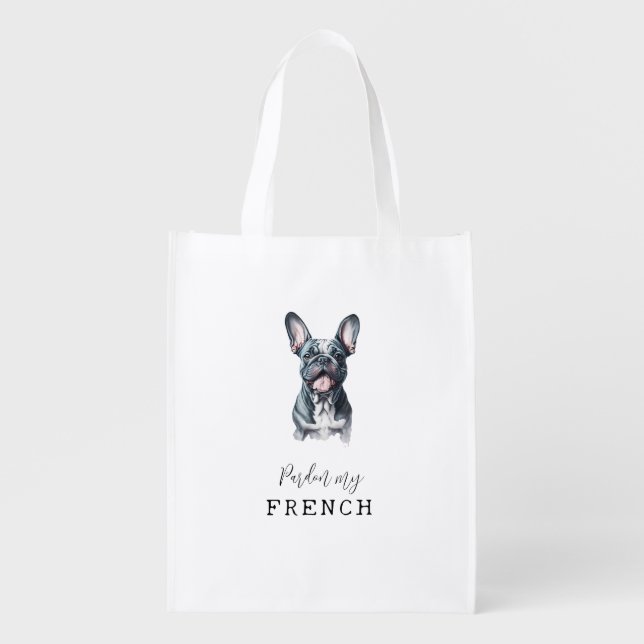 Cute French Bulldog Reusable Grocery Bag  (Front)