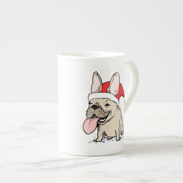 Cute French Bulldog Santa | Christmas Dog Holiday Bone China Mug (Front Right)