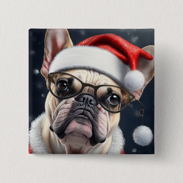 Cute French Bulldog Santa Christmas Holiday Design Button (Front)